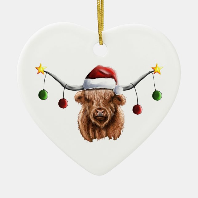 Have a Merry Hielan Coo Christmas Ceramic Ornament (Front)