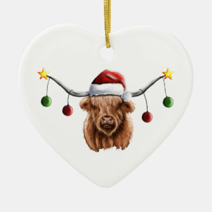 Have a Merry Hielan Coo Christmas Key Ring Ceramic Ornament