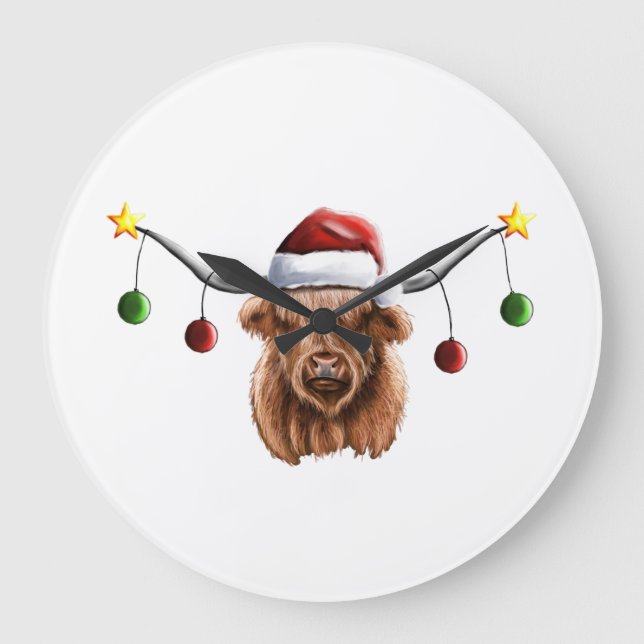 Have a Merry Hielan Coo Christmas  Large Clock (Front)