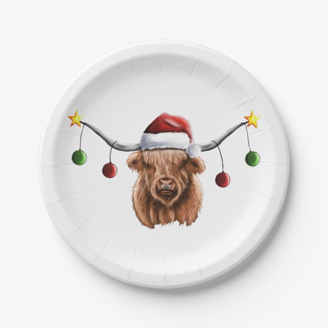 Have a Merry Hielan Coo Christmas Paper Plate (Front)