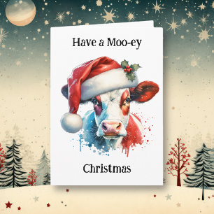 Have a Moo-ey Christmas   Funny Cow Pun Holiday Card