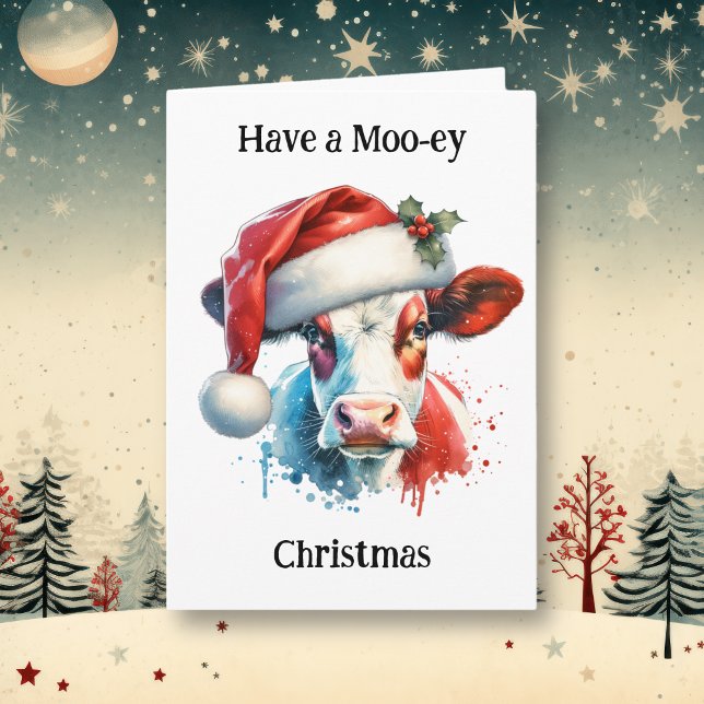 Have a Moo-ey Christmas | Funny Cow Pun Holiday Card (Creator Uploaded)