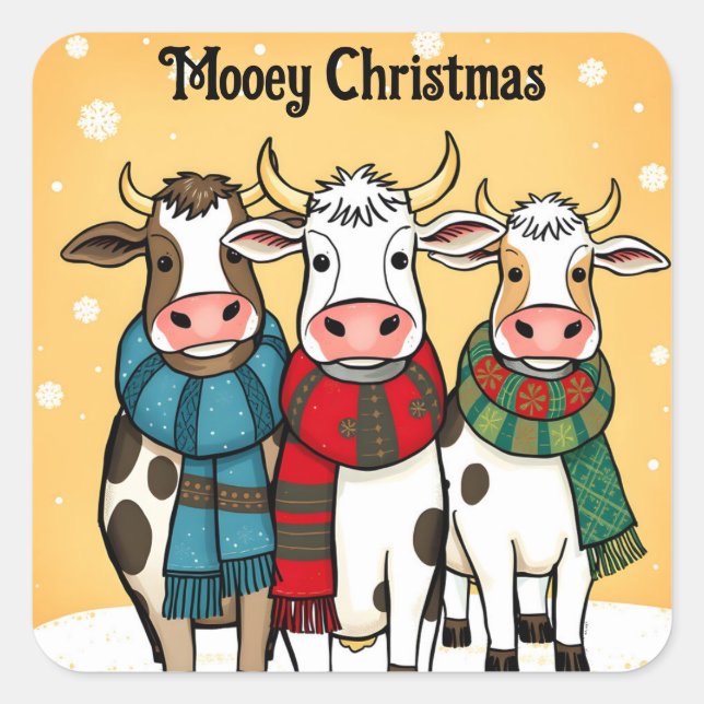 Have a Mooey Christmas Square Sticker (Front)