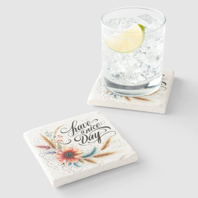 Have a Nice day floral Stone Coaster (Side)
