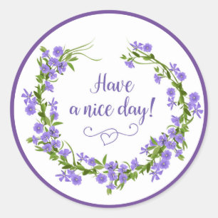 Have A Nice Day Purple Lavender Flowers Wreath Classic Round Sticker