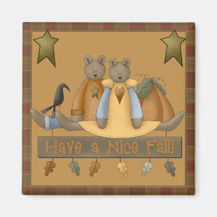 "Have a Nice Fall" Autumn Teddy Bear Square Magnet