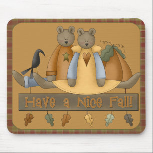 "Have a Nice Fall" Autumn Teddy Bears Mousepad