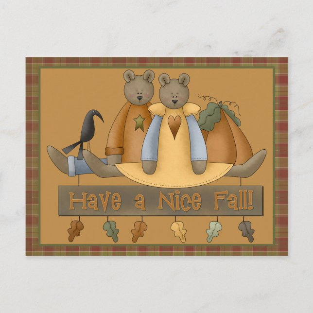 "Have a Nice Fall" Autumn Teddy Bears Postcard (Front)