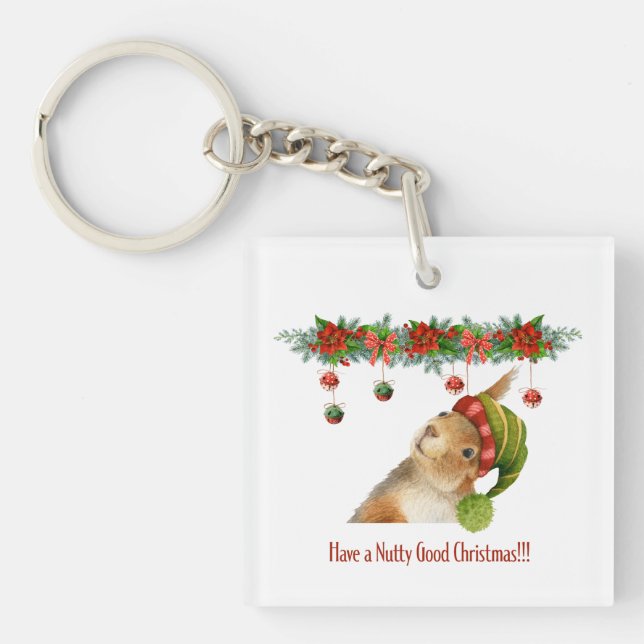 Have a Nutty Good Christmas Personalised Squirrel Key Ring (Front)