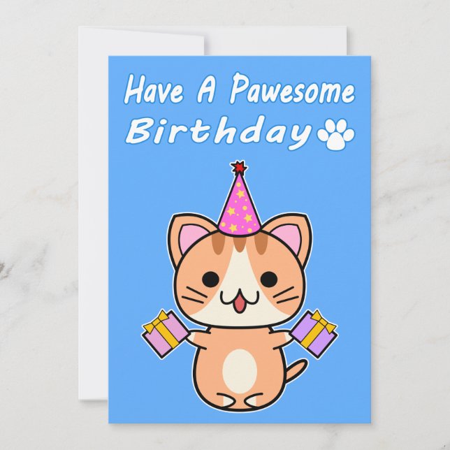 Have A Pawesome Birthday - Ginger Tabby Cat (Front)