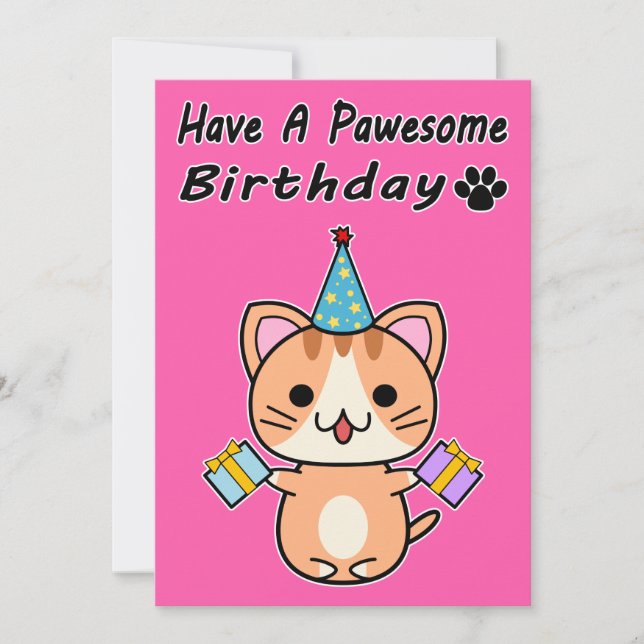 Have A Pawesome Birthday - Ginger Tabby Cat (Front)