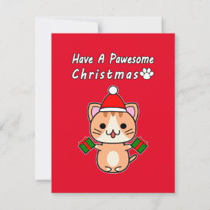 Have A Pawesome Christmas - Ginger Tabby Cat Holiday Card