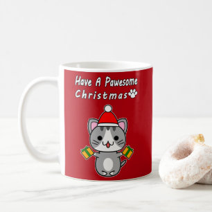 Have A Pawesome Christmas - Grey Tabby Cat Coffee Mug