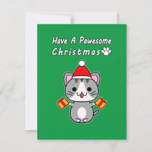 Have A Pawesome Christmas - Grey Tabby Cat Holiday Card