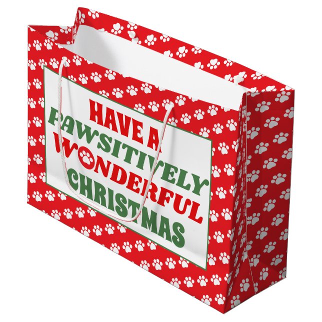 Have a Pawsitively Wonderful Christmas Large Gift Bag (Front Angled)