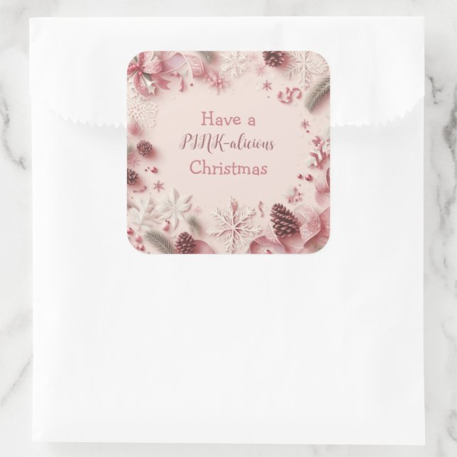 Have A PINK-alicious Christmas Square Sticker (Bag)