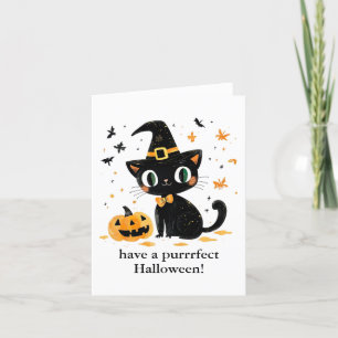 Have a Purrrfect Halloween Black Cat Witch Thank You Card