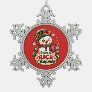 Have a Rice Christmas Kawaii Sushi Snowman Snowflake Pewter Christmas Ornament