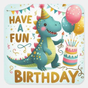 Have a Roarsome Birthday Dinosaur – Cute Kids Dino Square Sticker