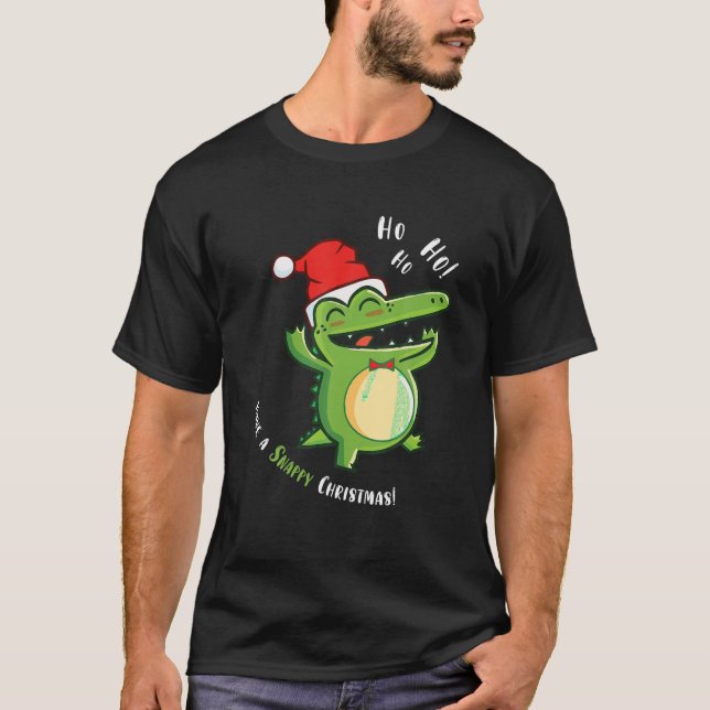 Have a Snappy Christmas Funny Alligator Santa Hat  T-Shirt (Front)