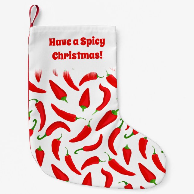 Have a Spicy Christmas Red Chilli Pepper Pattern Small Christmas Stocking (Front)