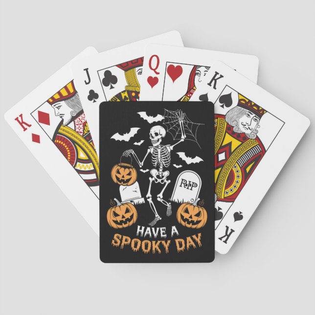 Have A Spooky Day Halloween Witch Gift Skeleton  Playing Cards (Back)