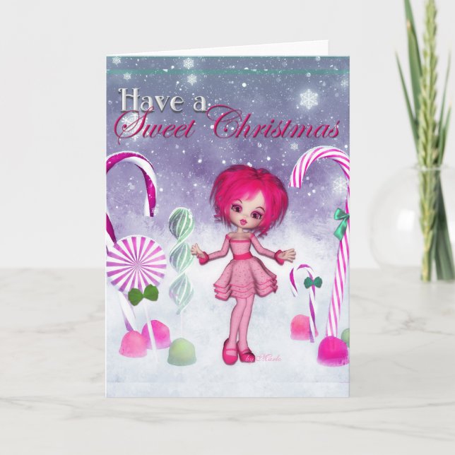 Have a Sweet Christmas :: Pink Cookie Poser Girl Holiday Card (Front)