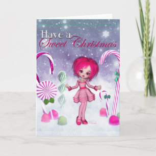 Have a Sweet Christmas: Pink Cookie Poser Girl Holiday Card