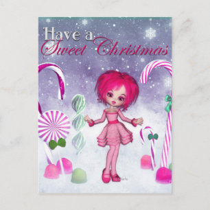 Have a Sweet Christmas :: Pink Cookie Poser Girl Holiday Postcard