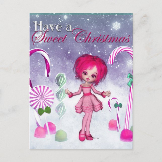 Have a Sweet Christmas :: Pink Cookie Poser Girl Holiday Postcard (Front)