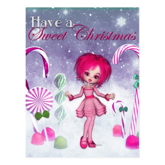 Have a Sweet Christmas :: Pink Cookie Poser Girl Postcard
