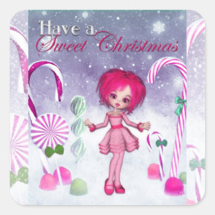 Have a Sweet Christmas :: Pink Cookie Poser Girl Square Sticker