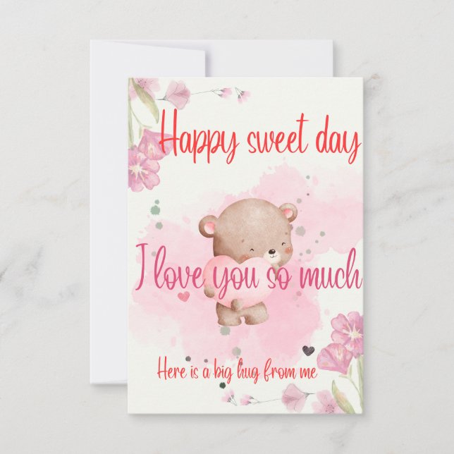 Have a Sweet Day My Love – Romantic Pink Greeting  Thank You Card (Front)