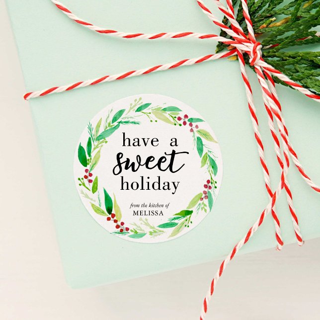 Have a Sweet Holiday Baked Goods Christmas Wreath Classic Round Sticker (Creator Uploaded)