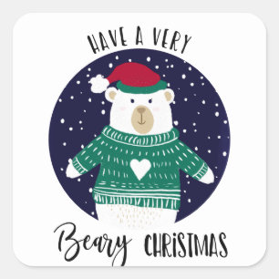 have a very beary christmas bear jumper merry square sticker