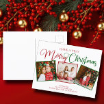 Have a Very Merry Christmas 3 Photo Collage Holiday Postcard<br><div class="desc">Have a Very Merry Christmas 3 photo postcard with beautiful calligraphy in red and green. These modern holiday three family photograph postcards features gorgeous script and your name underneath the festive square picture collage.</div>