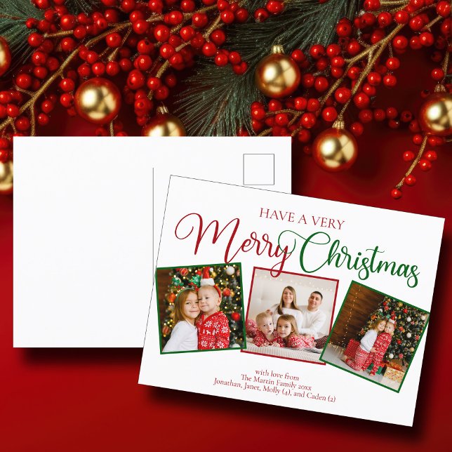 Have a Very Merry Christmas 3 Photo Collage Holiday Postcard (Creator Uploaded)