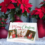 Have a Very Merry Christmas 3 Photo Red Green Holiday Card<br><div class="desc">Have a Very Merry Christmas 3 photo card with beautiful calligraphy in red and green. This modern holiday three family photograph folded card features gorgeous script and your name underneath the festive square picture collage.</div>