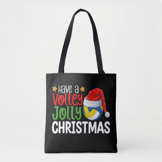 Have a Volley Jolly Christmas Volleyball Holiday Tote Bag (Front)