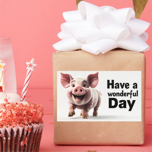 Have a Wonderful Day, happy piglet, Rectangular Sticker (Party)