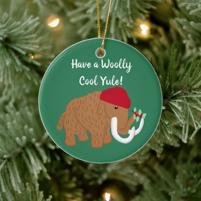 Have a Woolly Cool Yule Funny Mammoth Christmas Ceramic Ornament (Tree)