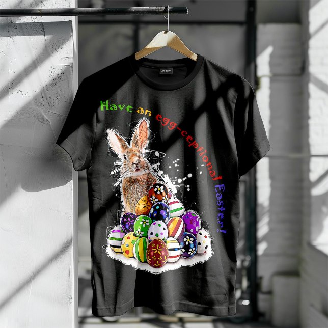 Have an egg-ceptional Easter! Easter Bunny Eggs T-Shirt (Have an egg-ceptional Easter! Easter Bunny Eggs. Men Basic Black T-Shirt)