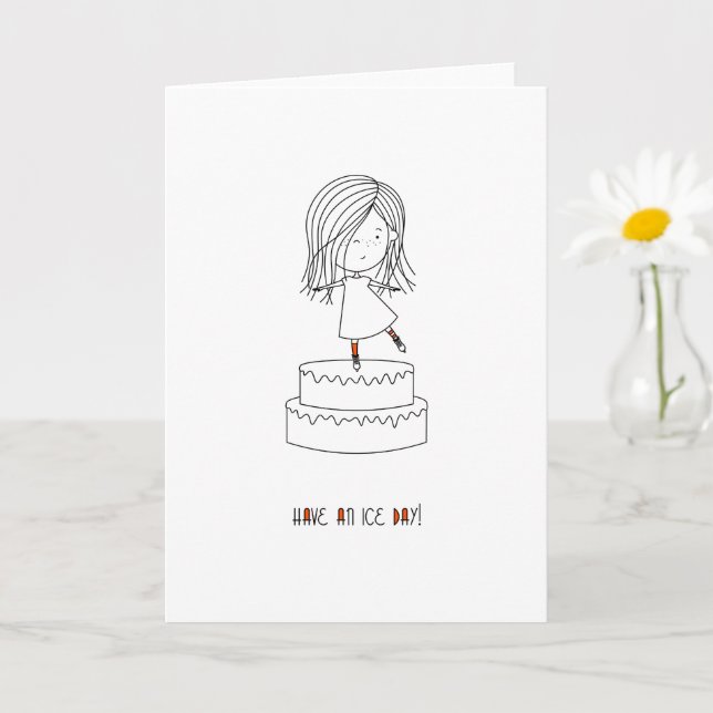 Have An Ice Day! Cute Skating Girl Card (Small Plant)