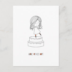Have An Ice Day Cute Skating Girl Simple Whimsical Postcard