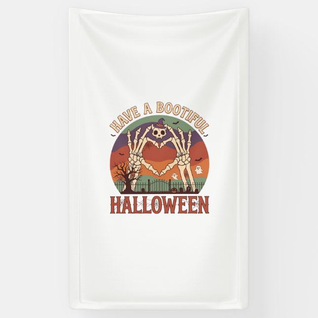 Have Bootiful Halloween Skeleton Hands Cat Skull W Banner (Vertical)