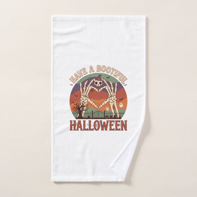 Have Bootiful Halloween Skeleton Hands Cat Skull W Hand Towel (Hand Towel)