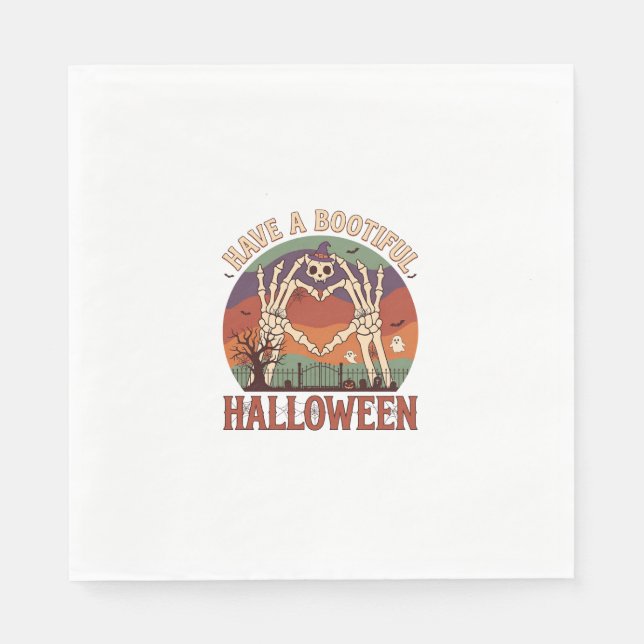 Have Bootiful Halloween Skeleton Hands Cat Skull W Napkin (Front)