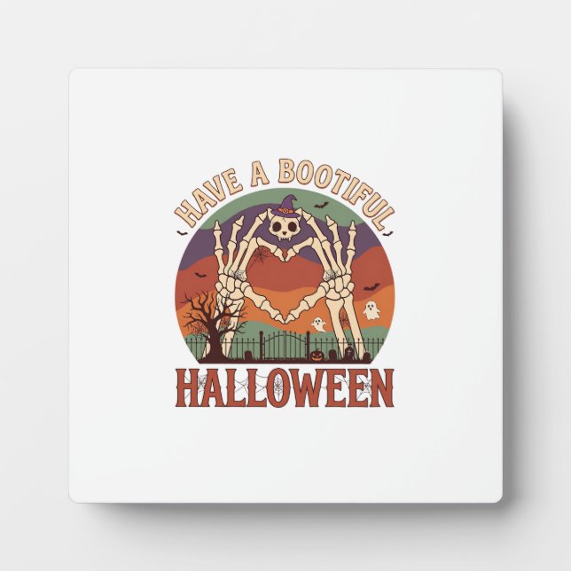 Have Bootiful Halloween Skeleton Hands Cat Skull W Plaque (Front)