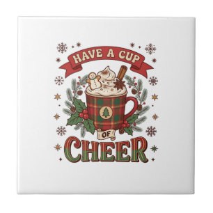 Have Cup Cheer Christmas Plaid Mug Hot Cocoa Snowm Ceramic Tile