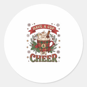 Have Cup Cheer Christmas Plaid Mug Hot Cocoa Snowm Classic Round Sticker
